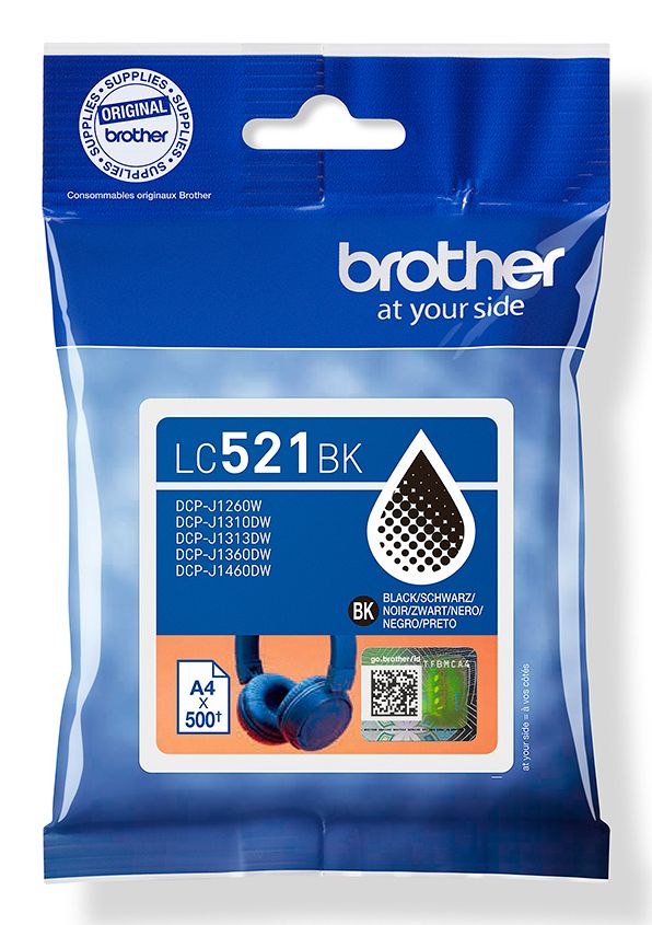 LC521BK - Tinta Brother Negro 500p�ginas, para DCPJ1260W, DCPJ1310DW, DCPJ1360DW. (LC521BK)