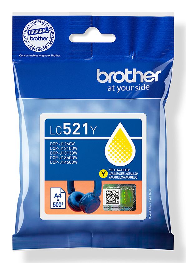 LC521Y - Tinta Brother Amarillo 500p�ginas, para DCPJ1260W, DCPJ1310DW, DCPJ1360DW. (LC521Y)