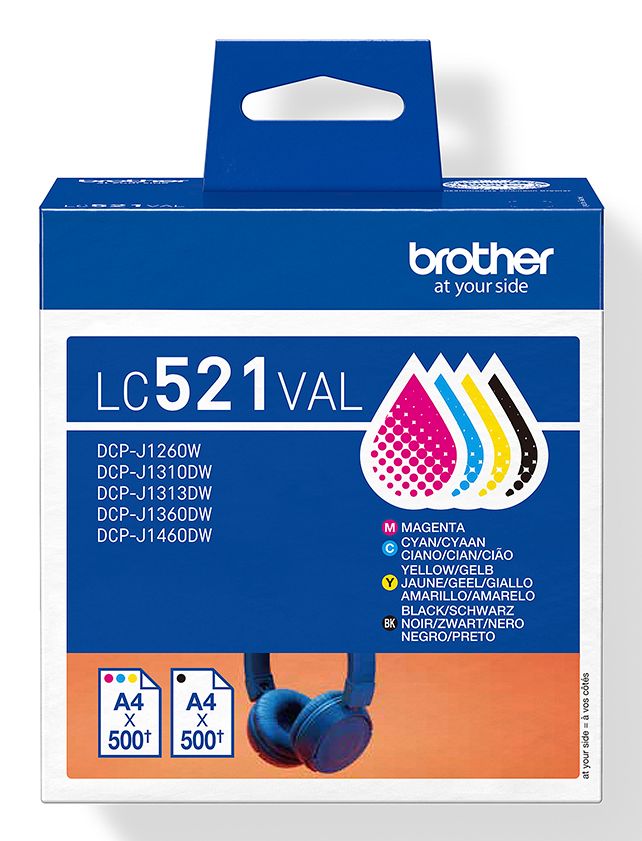 LC521VAL - Tinta Brother Negro/Cian/Magenta/Amarillo , para DCPJ1260W, DCPJ1310DW, DCPJ1360DW. (LC521VAL)