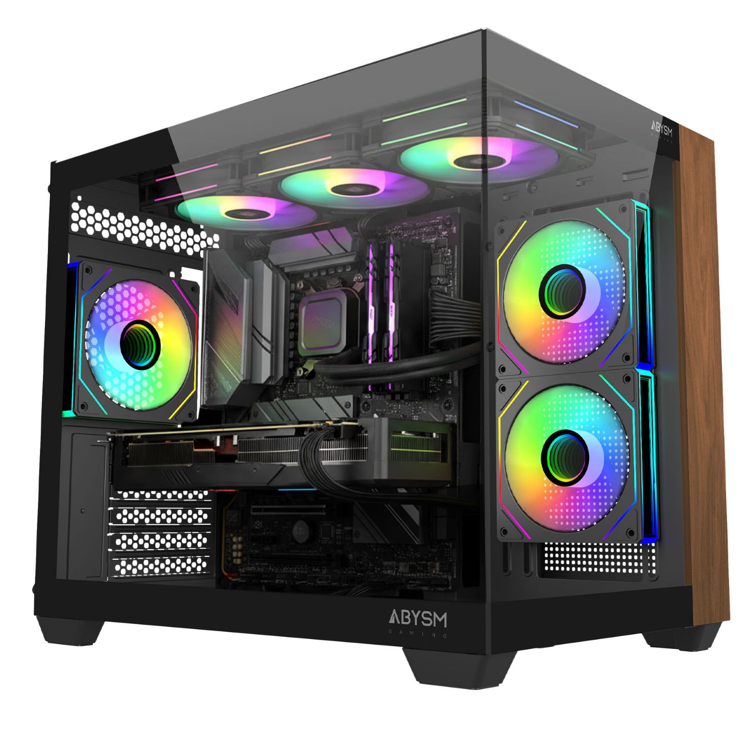 AB128535 - Caja Abysm Danube Sava Nature 285C Black, panel frontal con acabado de madera, 120mm, usb-C, ARGB, mATX (AB128535)