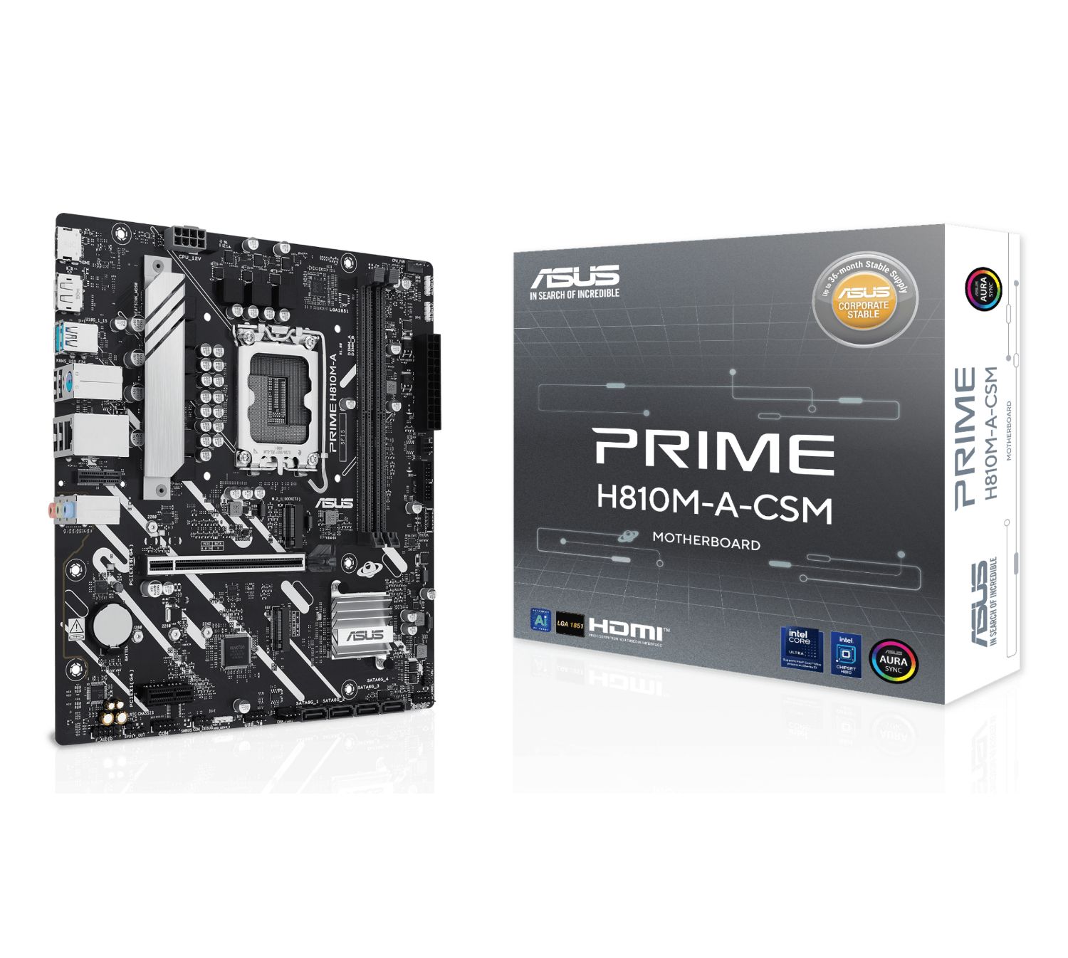 90MB1KK0-M0EAYC - Placa base ASUS PRIME H810M-A-CSM: (1851) 2DDR5 M.2 SATA3 PCIe 4.0 USB 2.0/3.0 HDMI DP RJ45 PS/2 mATX 7.1 Ethernet GbE (90MB1KK0-M0EAYC)