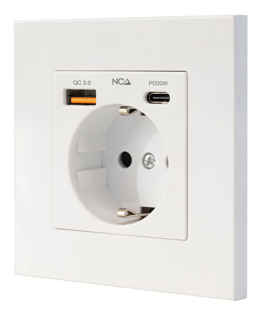 10.35.0011 - Enchufe de Pared Nanocable Schuko 1xUSB-A QC 3.0/1xUSB-C PD 20W Blanco (10.35.0011)