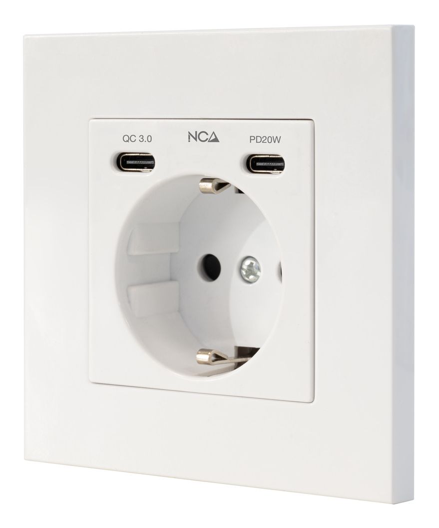 10.35.0012 - Enchufe de Pared Nanocable Schuko 1xUSB-C QC 3.0/1xUSB-C PD 20W Blanco (10.35.0012)