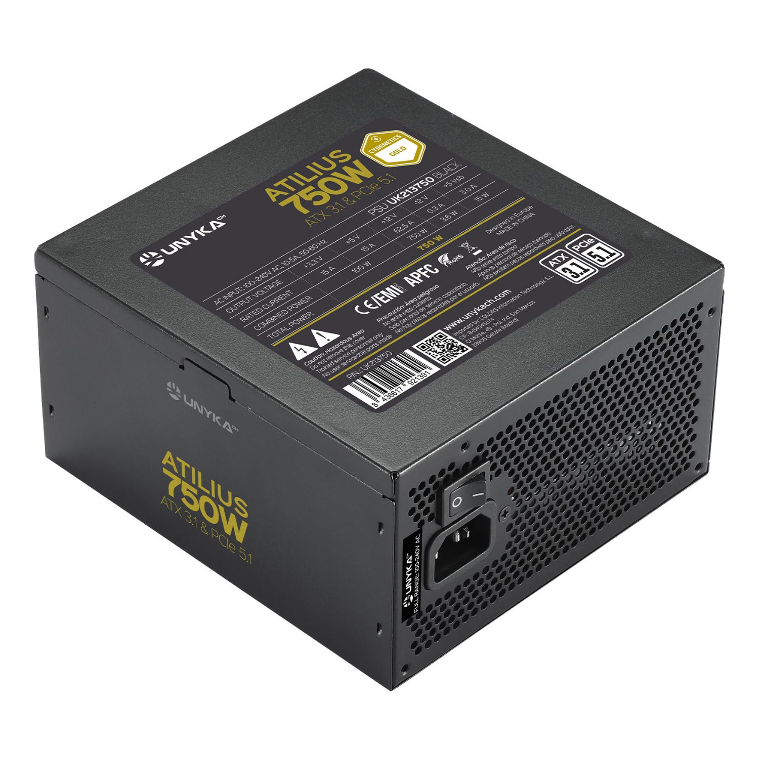UK213750 - Fuente de Alimnetacion UNYKA ATILIUS 3.1 750W Gold 120mm ATX (UK213750)