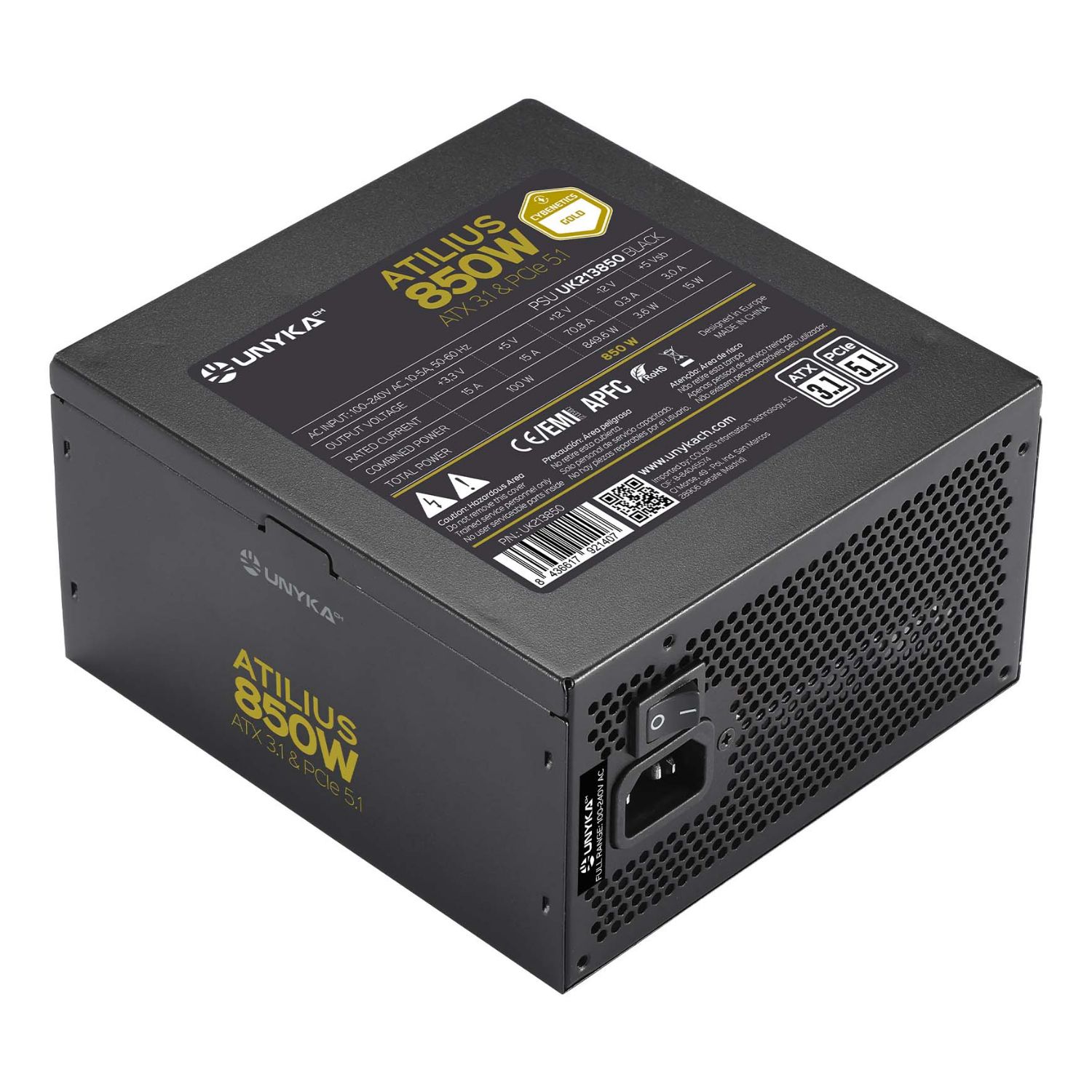 UK213850 - Fuente de Alimentacion UNYKA ATILIUS 3.1 850W Gold 120mm ATX (UK213850)