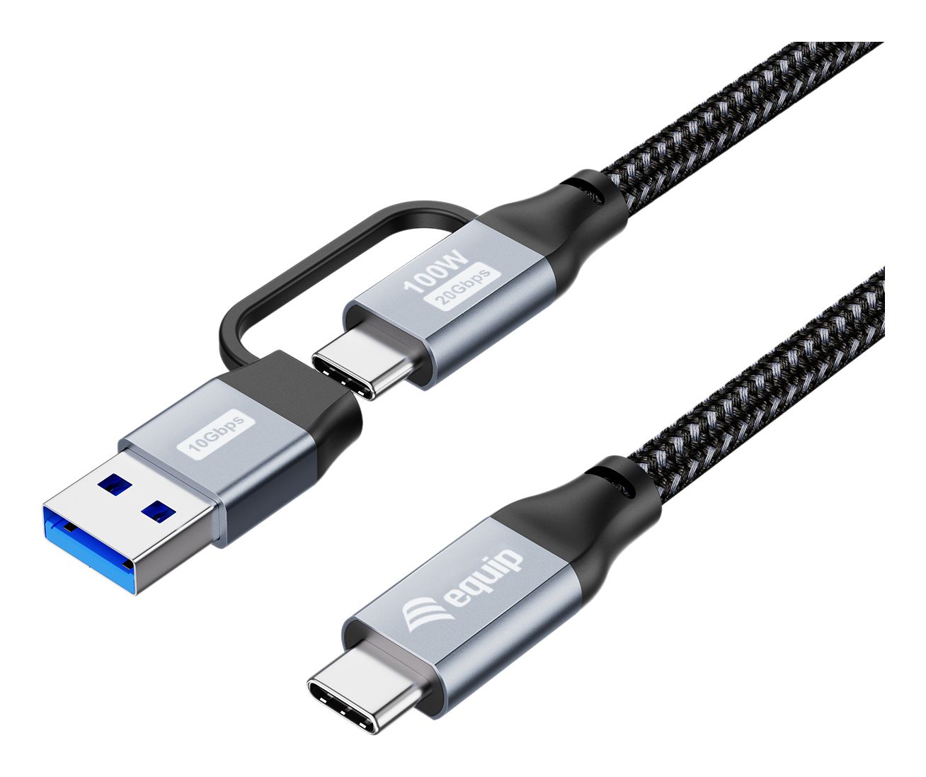 128431 - Cable EQUIP USB-C a USB-C 100W + Adaptador USB-A Trenzado 1m Negro (128431)