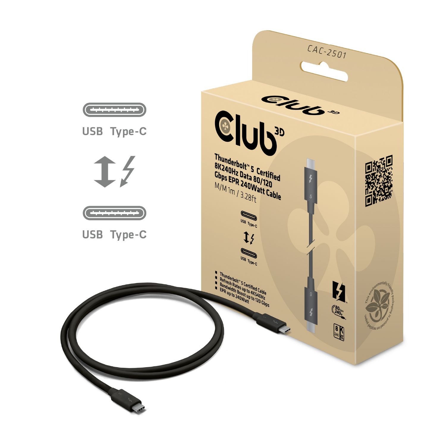 CAC-2501 - Cable Club 3D Usb-C M/M Thunderbolt 8K240Hz 1m (CAC-2501)