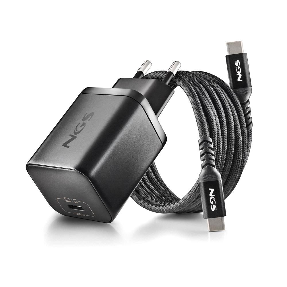 BUD65W-C - Cargador NGS GaN 65W 1Usb-C PD +cable Trenzado 1.5m, Negro. (BUD65W-C)