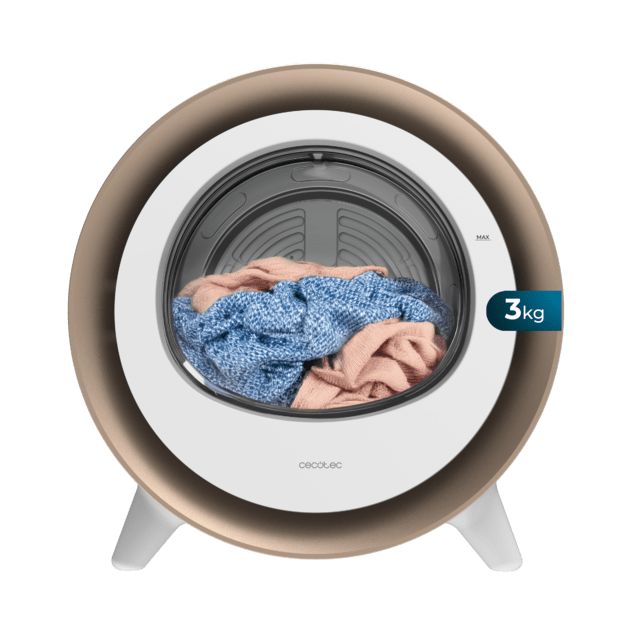 A01_EU01_111286 - Secadora Cecotec Bolero DressCode Dry 3500V Gold compacta de evacuaci�n de 3Kg, color blanco con oro cromado, secado autom�tico inteligente y Control Touch, funci�n UV Care, tambor inox con giro bidireccional y sistema anti-arrugas.(A01_EU01_111286)