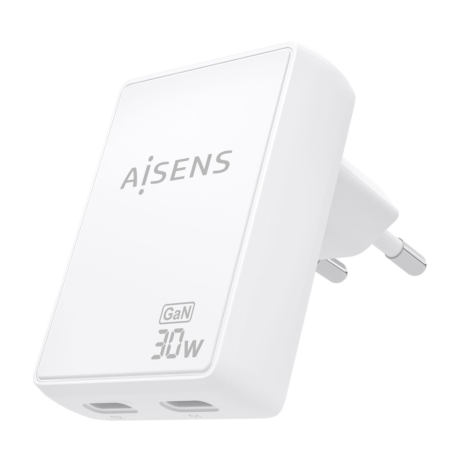 ASCH-30W2P075-W - Cargador de Pared AISENS GaN 30W PD 3.0 QC 3.0 2xUSB-C Blanco (ASCH-30W2P075-W)