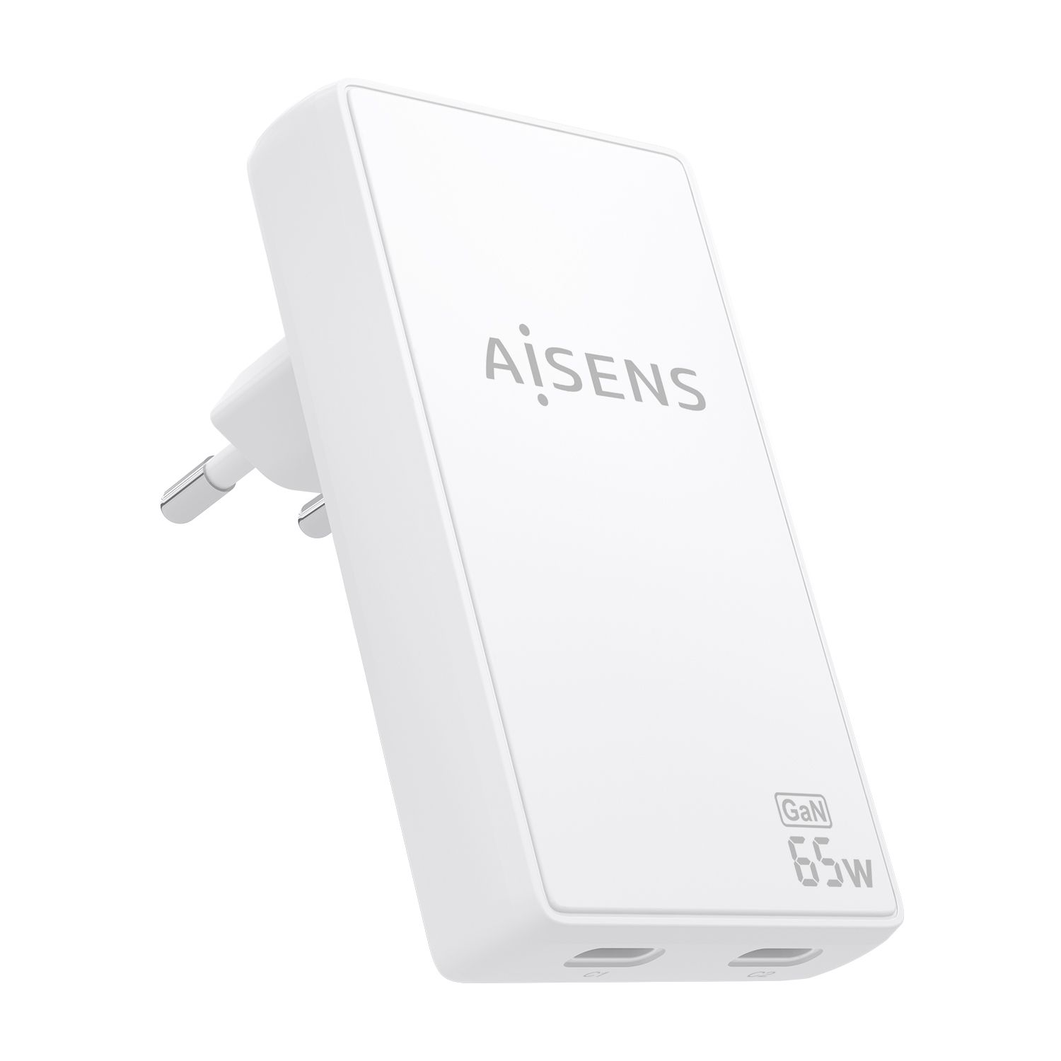 ASCH-65W2P077-W - Cargador de Pared AISENS GaN 65W PD 3.0 QC 3.0 2xUSB-C Blanco (ASCH-65W2P077-W)