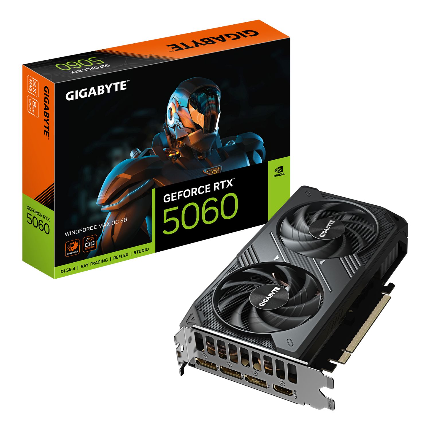9VN5060WXO-00-G10 - Tarjeta Gr�fica GIGABYTE GeForce RTX 5060 WindForce MAX OC 8Gb GDDR7 3xDP 2.1b 1xHDMI 2.1b PCIe 5.0 DirectX 12.0 OpenGL 4.6 (GV-N5060WF2MAX OC-8GD)