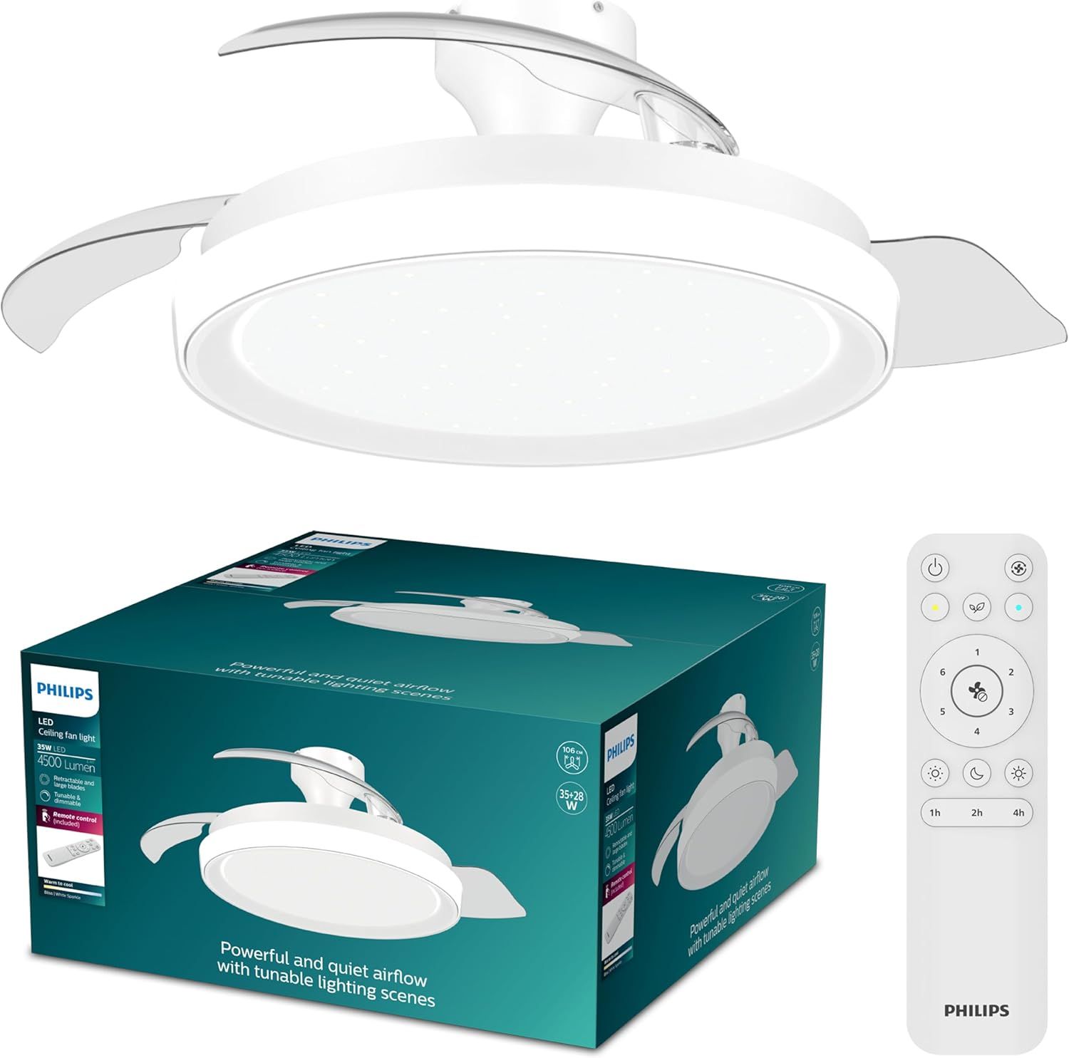929004750001 - Ventilador Techo Philips Bliss luz LED 2700-6500K, aspas retr�ctiles, Blanco. (929004750001)