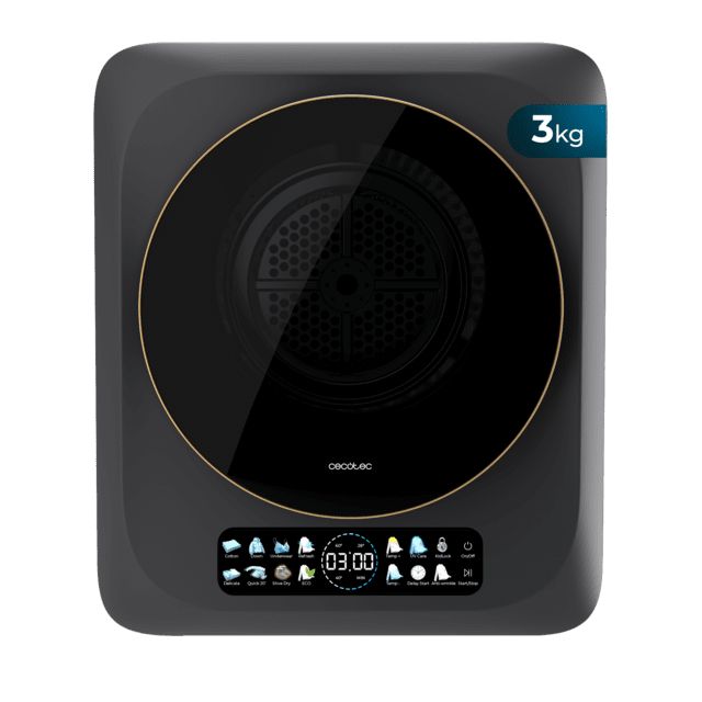 A01_EU01_111289 - Secadora Cecotec Bolero DressCode Dry Dark, compacta de evacuaci�n de 3 kg dark de capacidad, pantalla FullColor, 8 programas, secado autom�tico inteligente, tambor Inox con giro bidireccional, funci�n UV Care, Dry Shoe Pro,antiarrugas.(A01_EU01_111289)