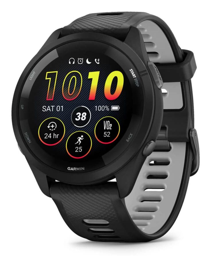 010-02810-10 - Smartwatch Forerunner 265 46mm Bisel y carcasa en negro con correa de silicona en negro/gris. (010-02810-10)