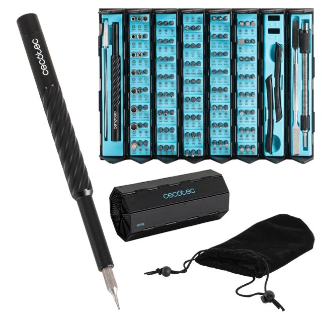 A01_EU01_115175 - Destornillador Cecotec PrecissionGyro 300 Infinity Kit de precisi�n 128 piezas. Destornillador manual.Multiples puntas incluidas. Estuche. Accesorios reparaci�n dispositivos electr�nicos. Magnetizador integrado.(A01_EU01_115175)
