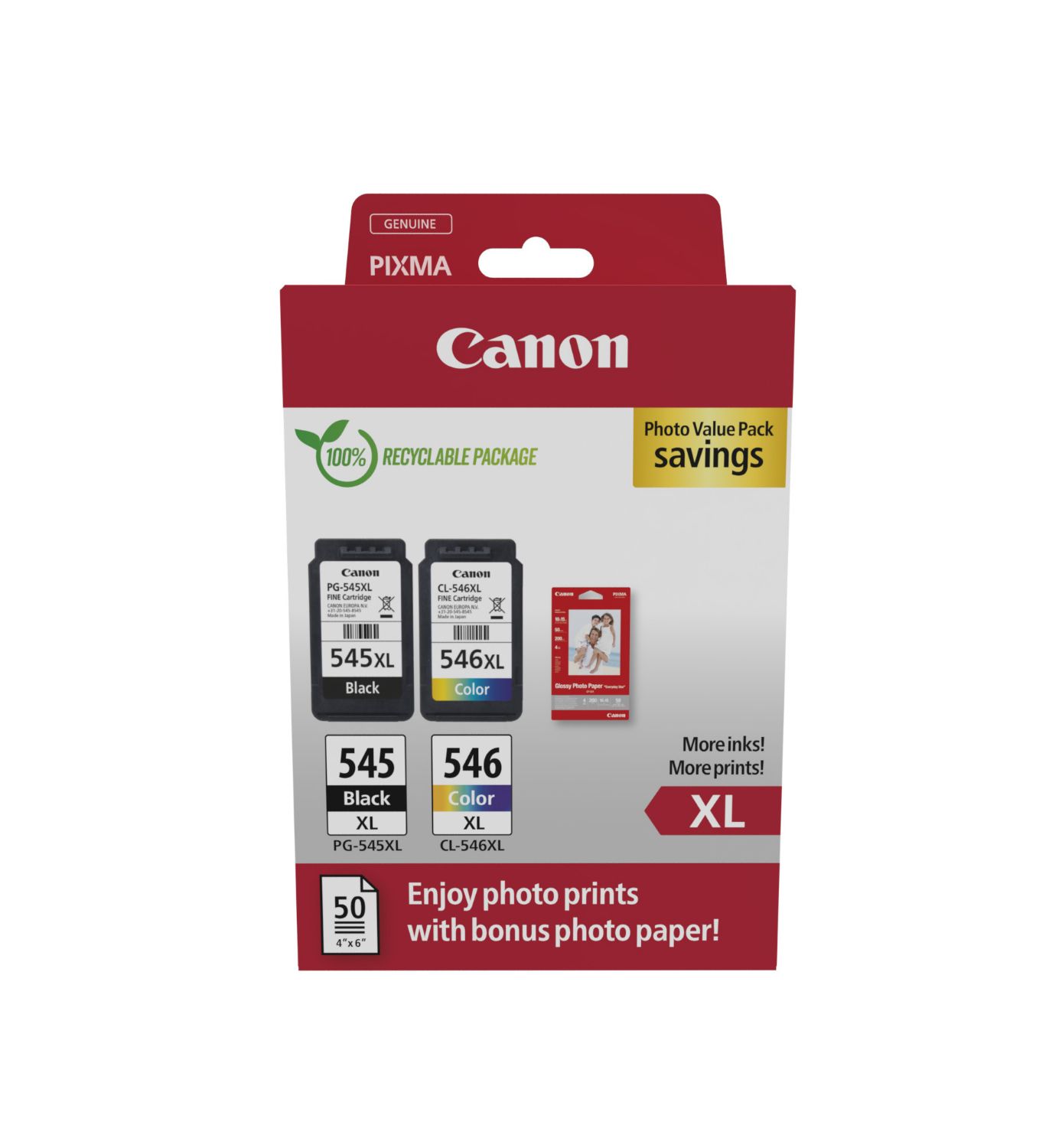 8286B011 - Tinta Canon PG-545XL/CL-546XL Negro/Tircolor +Papel foto 4x6 GP-501 50H (8286B011)