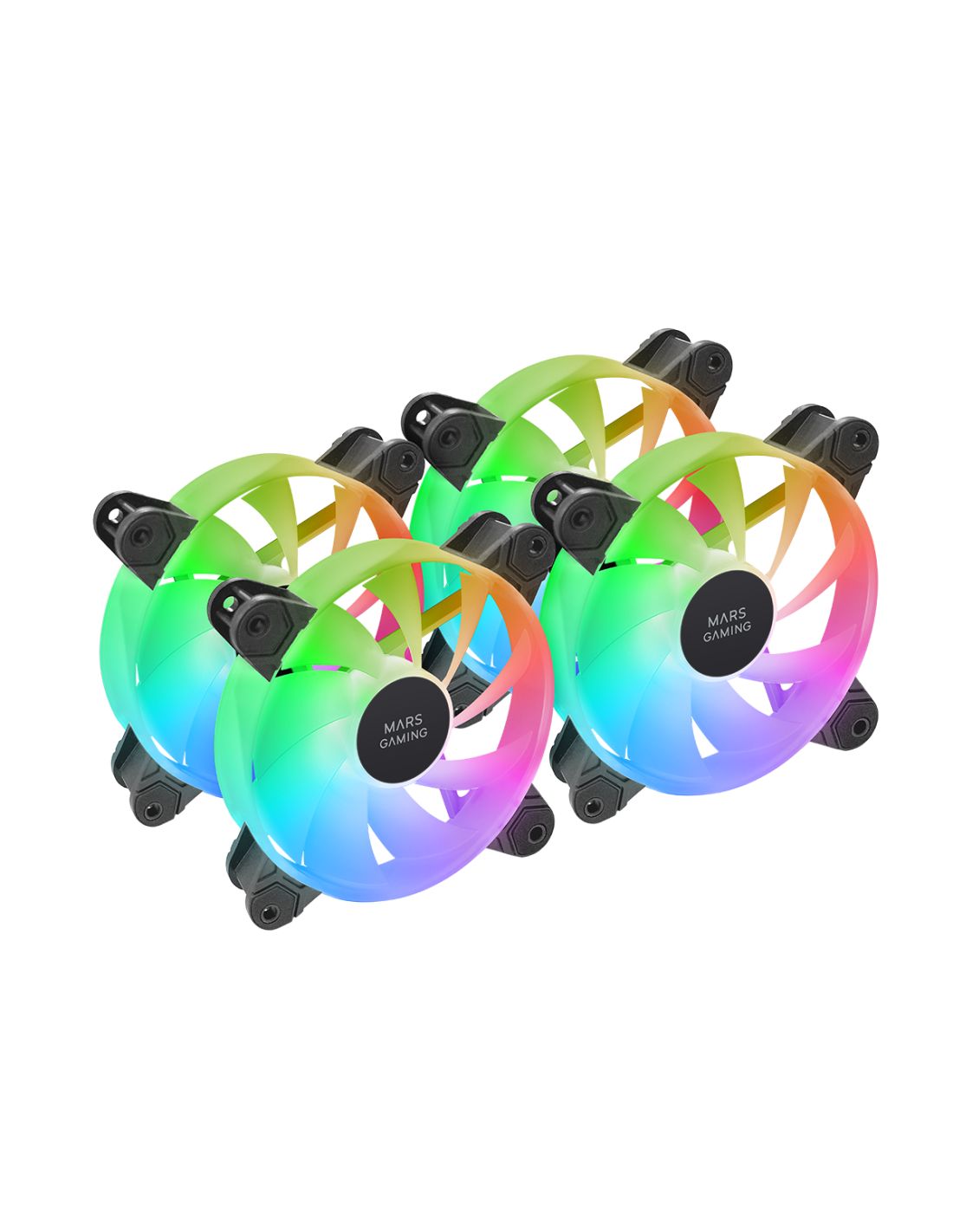 MF4AW - Ventiladores Mars Gaming 4x120mm ARGB Rainbow Doble Conector 5V 3pin Blanco (MF4AW)