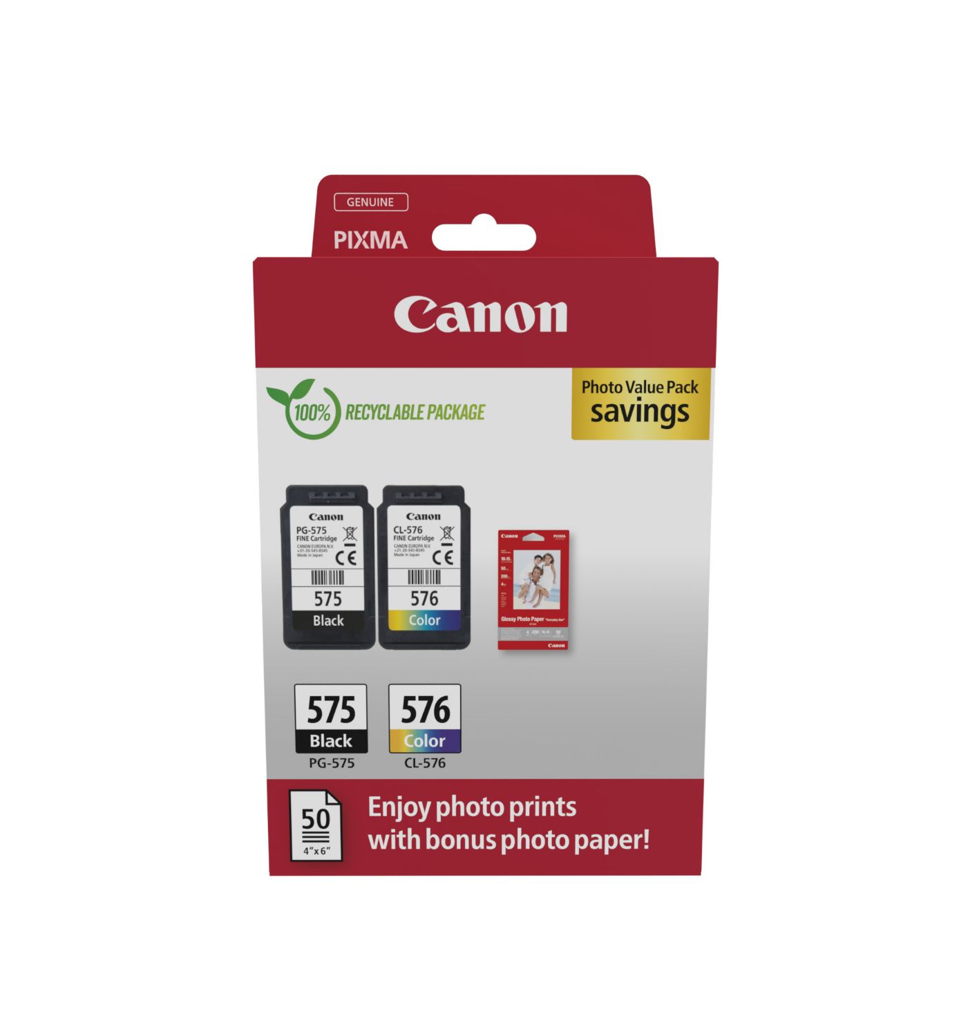 5438C004 - Tinta Canon PG-575/CL-576 Negro/Tricolor + Papel Fotogr�fico (5438C004)