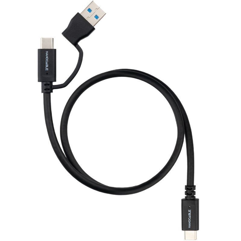 10.01.4801 - Cable Nanocable USB-C+USB-A/M a USB-C/M PD 60W 1m Negro (10.01.4801)