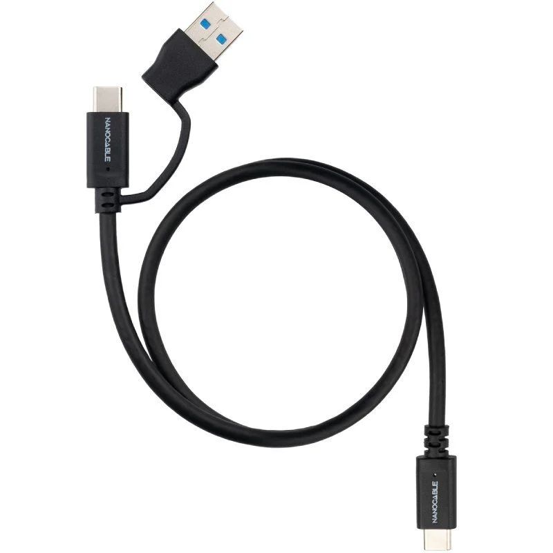 10.01.4803 - Cable Nanocable USB-C+USB-A/M a USB-C/M PD 60W 3m Negro (10.01.4803)