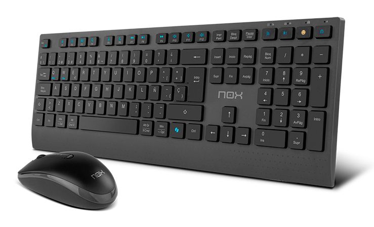 NXLITEDUOSP - Kit Teclado + Rat�n NOX Lite Duo QWERTY 110 Teclas RF Wireless 2.4GHz/Bluetooth 5.2 �ptico 3800dpi 5 Botones Negro (NXLITEDUOSP)