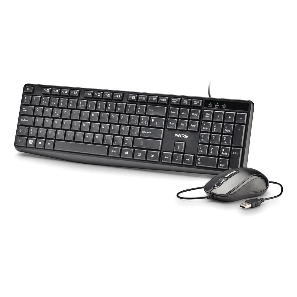 COCOAKITV2SPANISH - Kit Teclado + Rat�n NGS V2 QWERTY USB �ptico Ambidextro 1000dpi Negro (COCOAKITV2SPANISH)