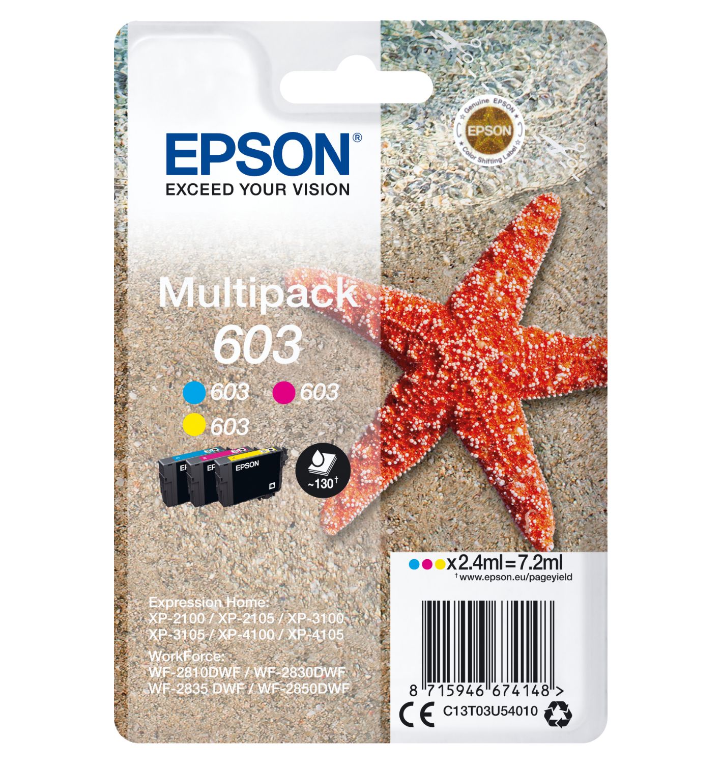 C13T03U54010 - Tinta Epson 603 Tricolor Estrella de Mar 7.2ml 130 p�ginas (C13T03U54010)