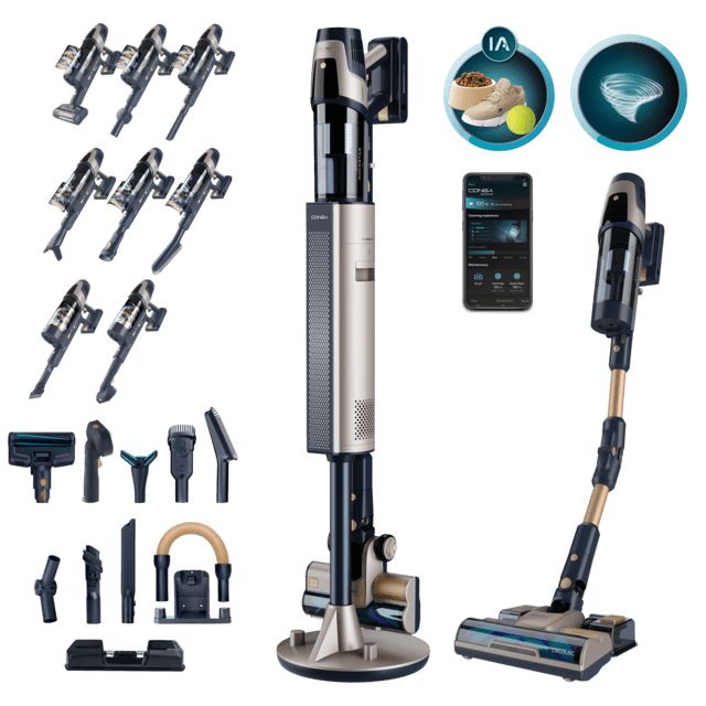 A01_EU01_115941 - Aspirador Escoba Cecotec RZ90 AI AquaPet Flex Connected, sin cables con base de autovaciado. 310 AW y 850 W. Tubo flexible. Inteligencia Artificial y contador de part�culas. APP. Cepillo de animales y accesorio WaterTank de fregado.(A01_EU01_115941)