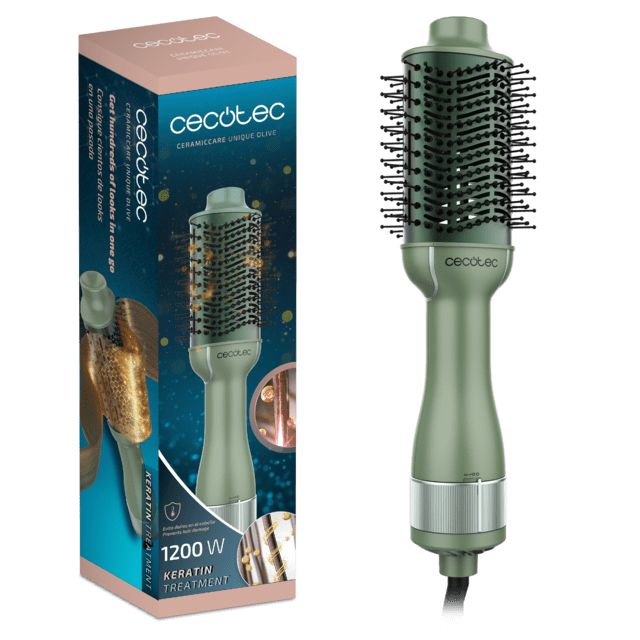 A01_EU01_112753 - Cepillo Cecotec CeramicCare Unique Olive, voluminizador con revestimiento cer�mico con queratina y aceite de arg�n, con potencia de 1200W y 3 modos. (A01_EU01_112753)