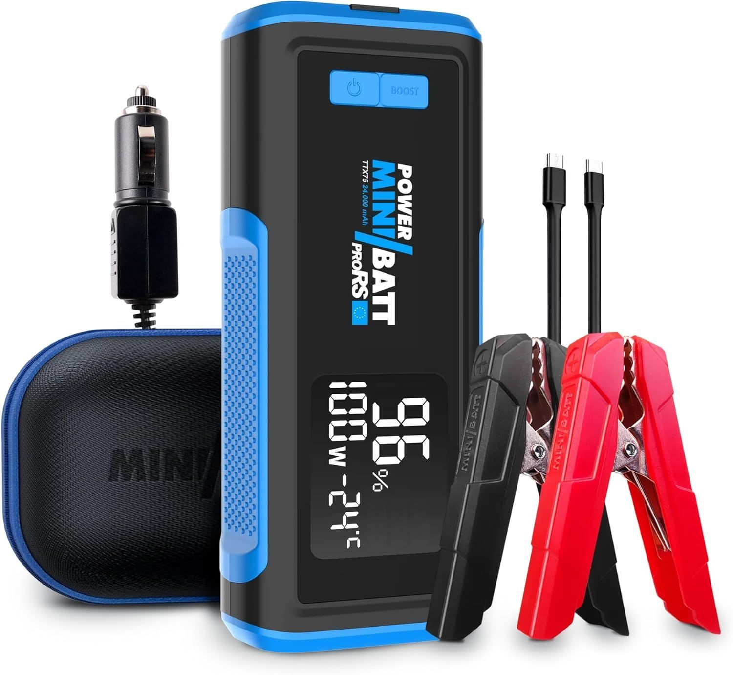 MB-PRORS - Arrancador MiniBatt 24000mAh + Tester intergado, para Motores Gasolina y di�sel hasta 8.000CC, Powerbank profesional PD 100W con salida Usb-C. linterna LED. (MB-PRORS)