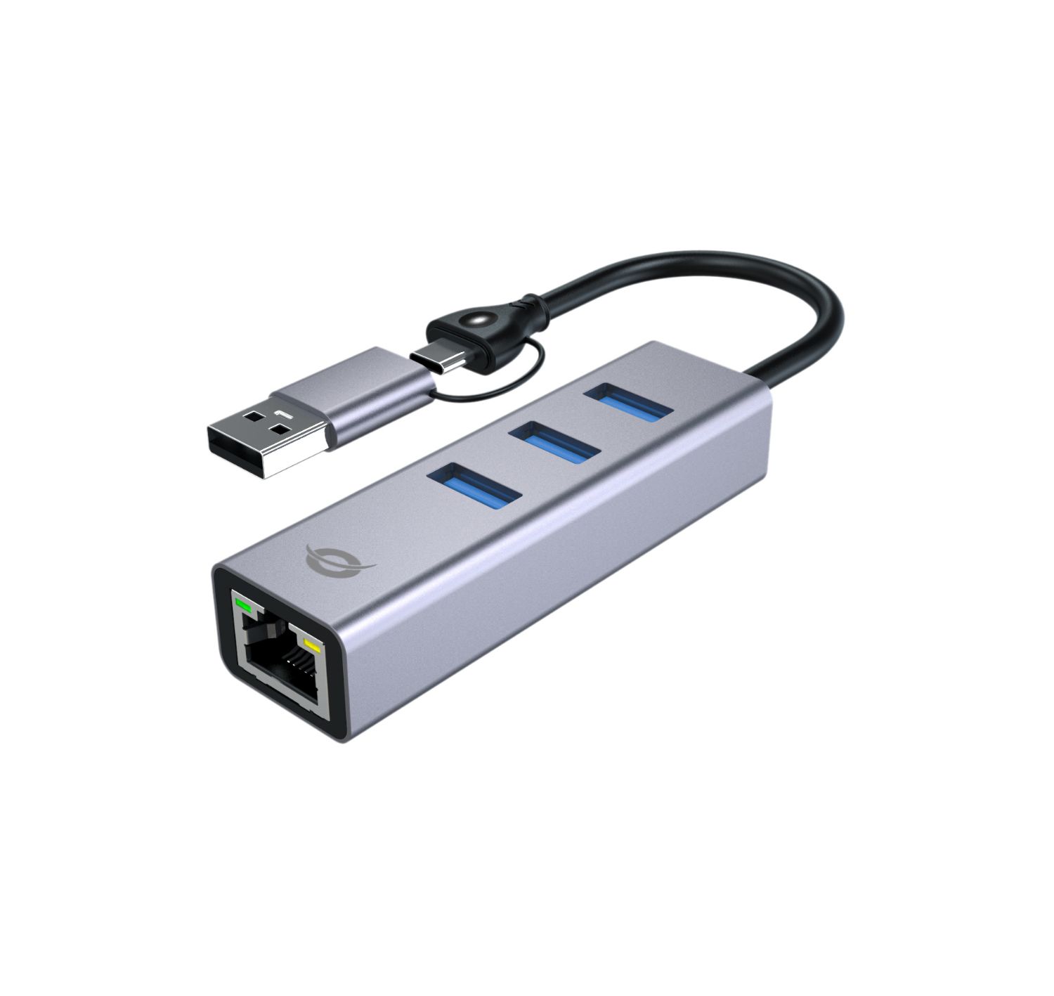 ABBY25G - Adaptador CONCEPTRONIC USB-A+USBC a 3xUSB-A/1xRJ45 Ethernet LAN GbE Cable 0.18m Gris (ABBY25G)