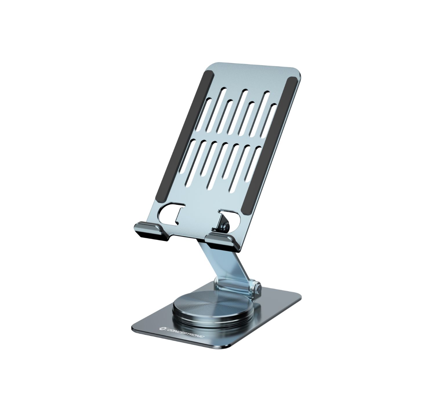 THANA08G - Soporte CONCEPTRONIC para Smartphone Giratorio Y Plegable, Base Rotacion 360� Altura Ajustable,Plata(THANA08G)