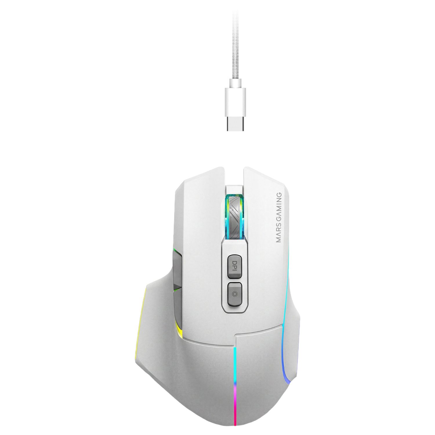 MMWVECTORW - Rat�n Mars Gaming �ptico Diestro RGB Chroma RF Wireless/Bluetooth 5.4/USB-A 12000dpi 7 Botones Cable 1.5m Blanco (MMWVECTORW)