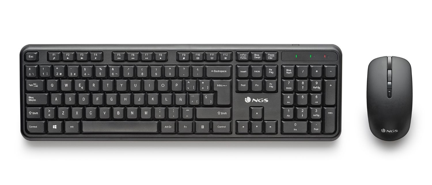 SERENITYKITSPANISH - Kit Teclado + Rat�n NGS Multidispositivo Multimedia QWERTY RF Wireless �ptico Ambidextro 1600dpi 3 Botones Negro (SERENITYKITSPANISH)