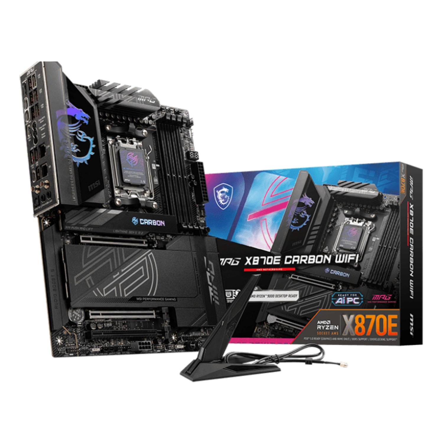 911-7E49-014 - Placa base MSI MPG X870E CARBON WIFI: (AM5) 4DDR5 M.2 SATA3 USB DP HDMI RJ45 ATX WiFi 7 Bluetooth 5.4 Ethernet 2.5 GbE (911-7E49-014)