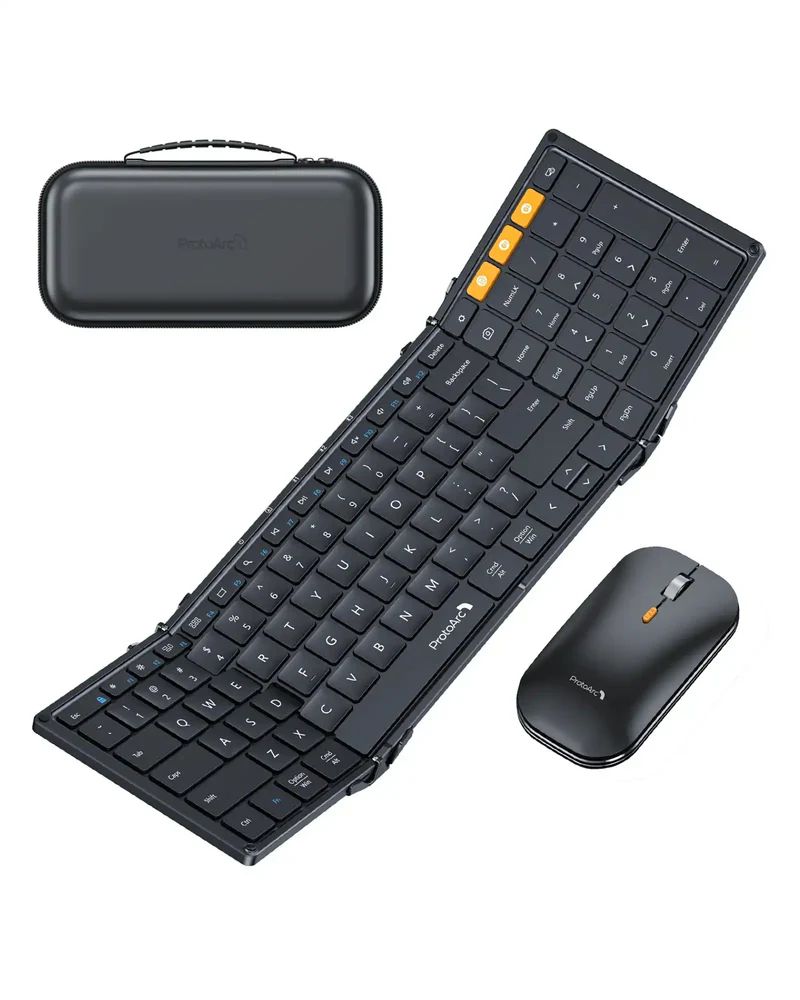 CP015223 - Kit Teclado Plegable + Rat�n ProtoArc XKM01 QWERTY 105 Teclas Bluetooth 5.1 USB-C Estuche Protector Negro (CP015223)