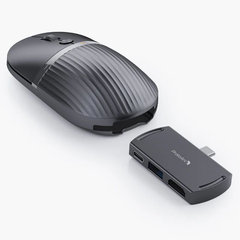 CP013076 - Rat�n ProtoArc HubMouse Inal�mbrico Bluetooth 2.4GHz USB Recargable Conexi�n Multidispositivo 3en1 Negro Metalizado (CP013076)