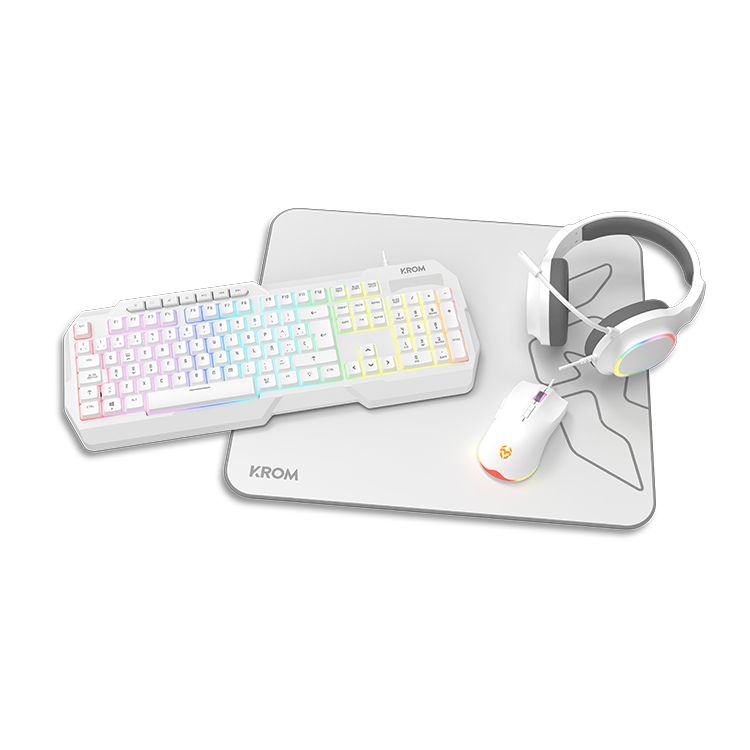 NXKROMKENTASPWH - Kit Gaming KROM RGB Teclado + Rat�n + Alfombrilla + Auricular Blanco (NXKROMKENTASPWH)