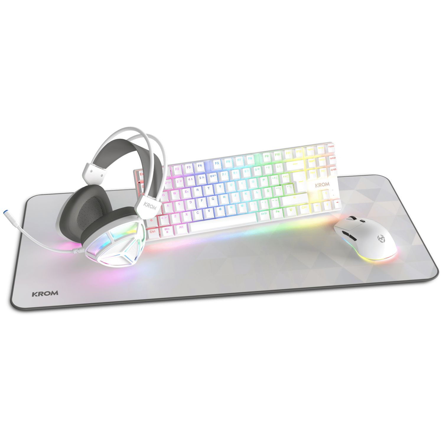 NXKROMKLASS - Kit Gaming KROM LED Teclado + Rat�n + Alfombrilla + Auricular Blanco (NXKROMKLASS)