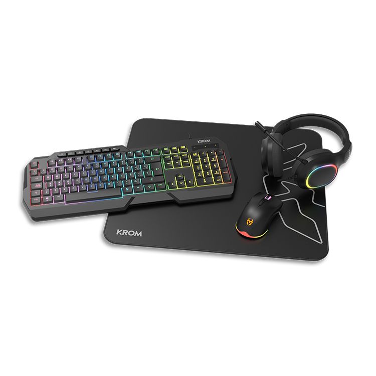 NXKROMKENTASP - Kit Gaming KROM RGB Teclado + Rat�n + Alfombrilla + Auricular Negro (NXKROMKENTASP)