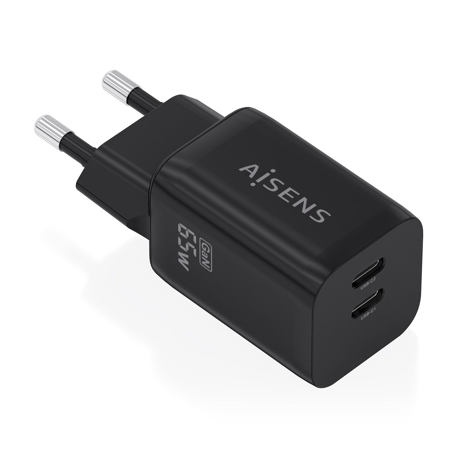 A110-1030 - Cargador de Pared AISENS GaN 65W PD 3.0 QC 3.0 2xUSB-C Negro (A110-1030)