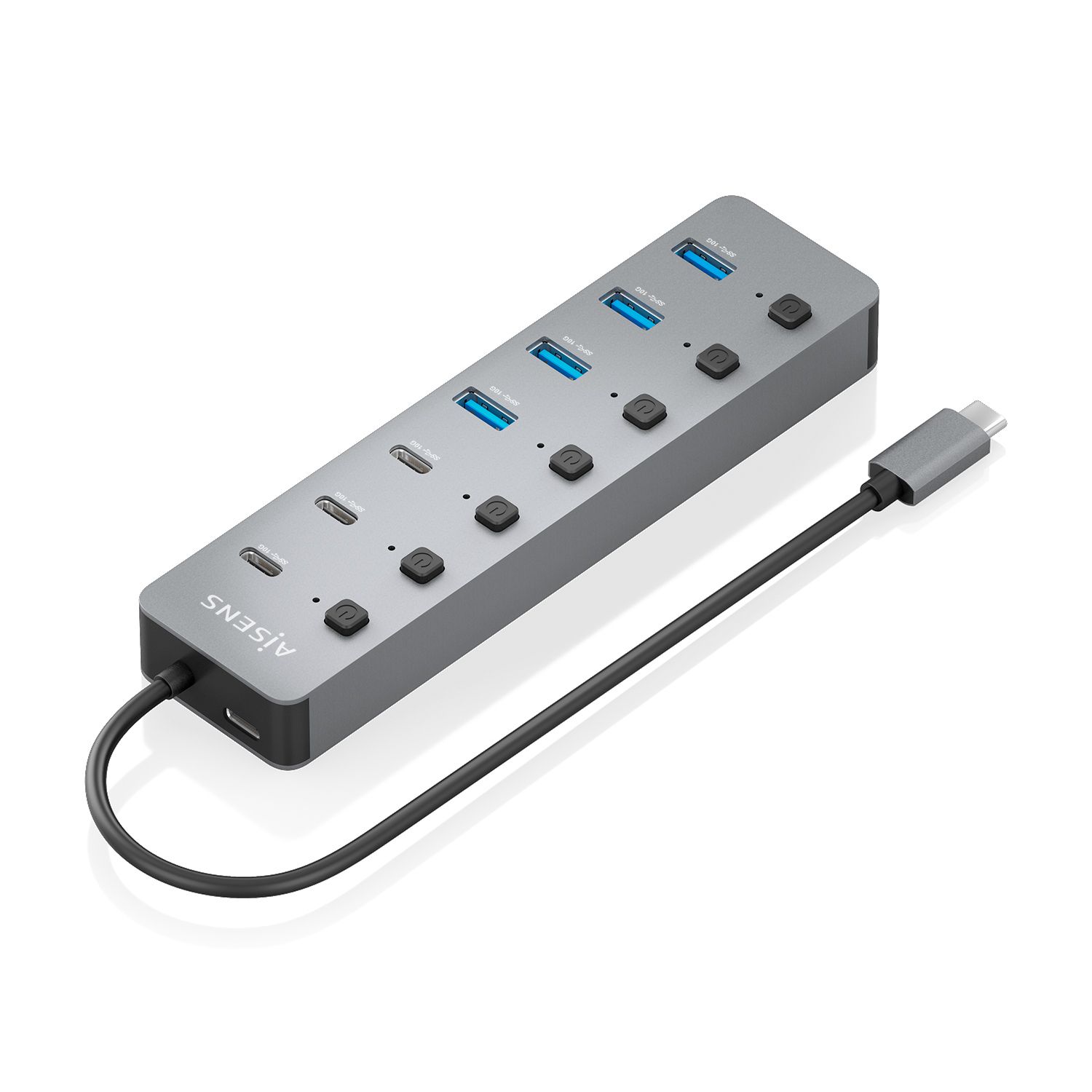 ASUC-8P044-GR - Hub AISENS USB-C 3.1 a 4xUSB-A 3.1/3xUSB-C 3.1 PD 100W 0.3m Gris (ASUC-8P044-GR)