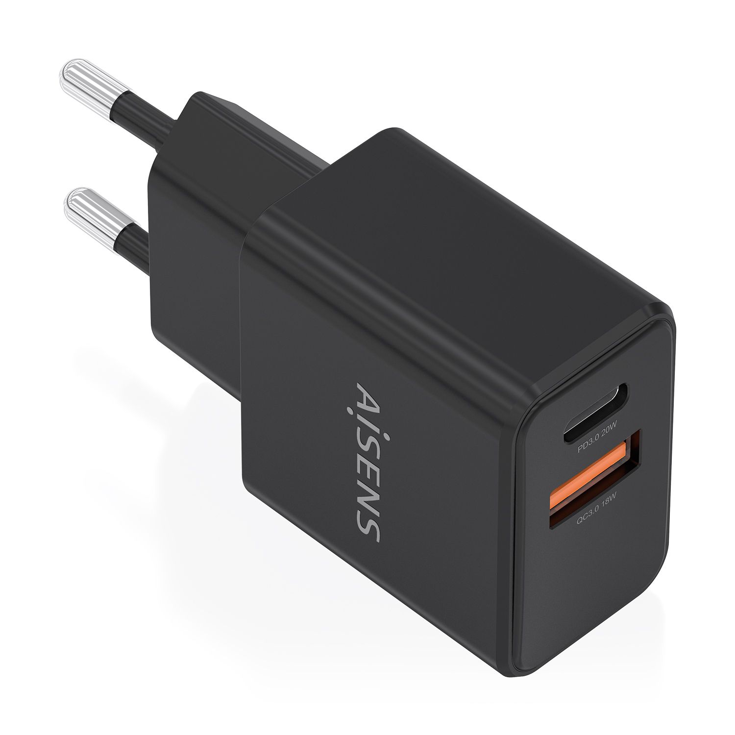 A110-1026 - Cargador de Pared AISENS GaN 20W PD 3.0 QC 3.0 1xUSB-A 1xUSB-C Negro (A110-1026)