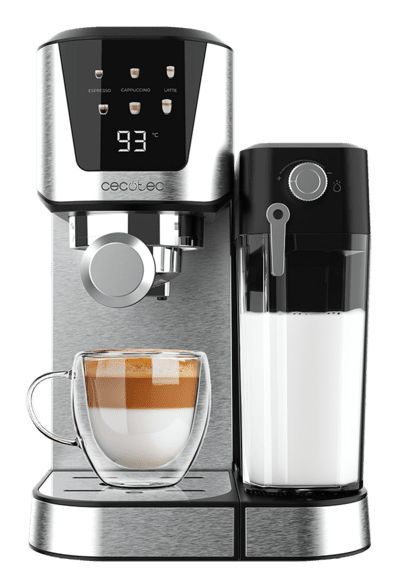 00651 - Cafetera Semiautom�tica CECOTEC Power Espresso 20 Cream 1350W Espresso/Cappuccino/Latte Pantalla T�ctil Color Sistema Thermoblock 20 Bares Dep�sito Leche 700ml Dep�sito Agua 1L 2 Tazas Negra/Acero Inoxidable (00651)