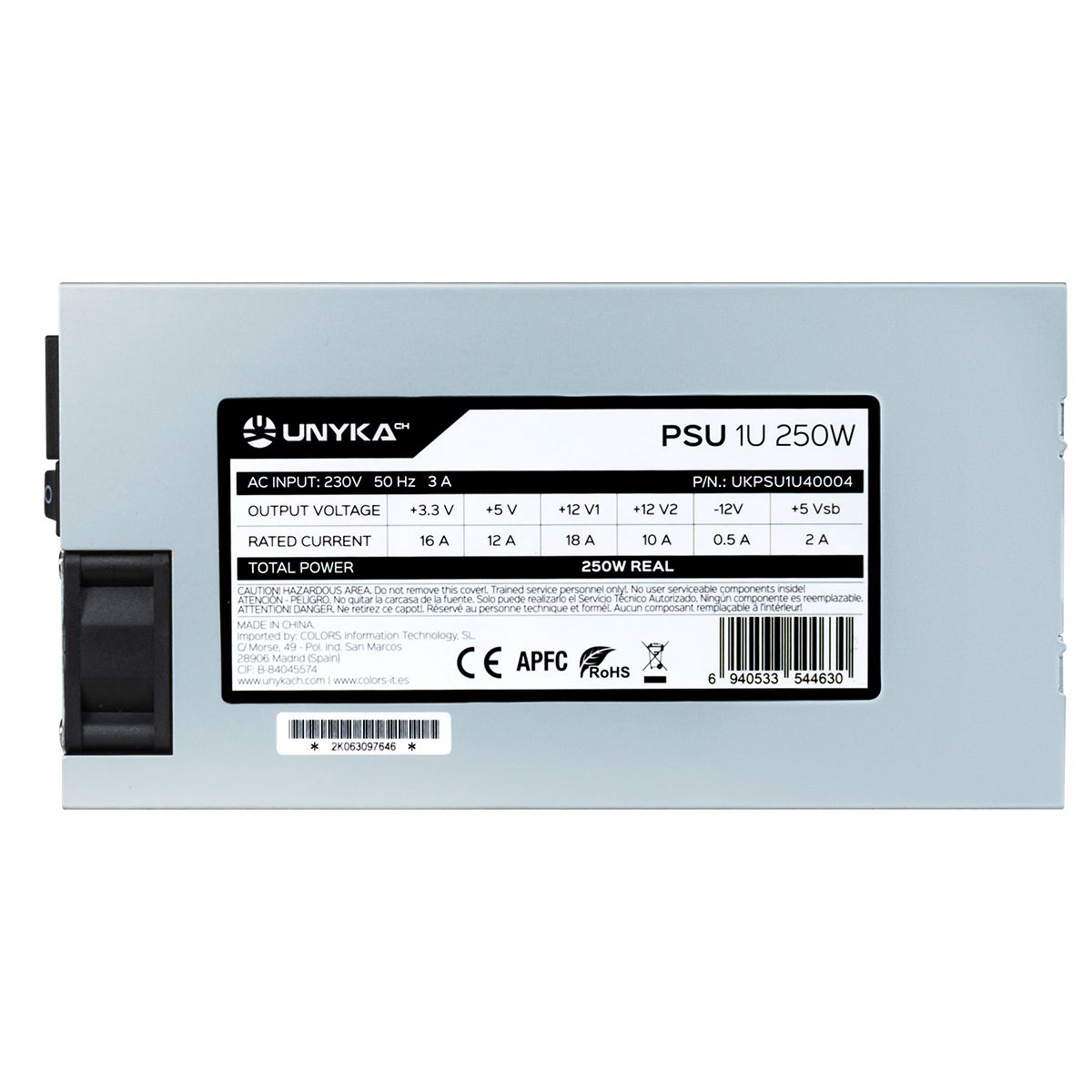 UKPSU1U40004 - Fuente UNYKA FLEX 1U Est�ndar APFC 250W para Caja Rack 19? Plata (UKPSU1U40004)
