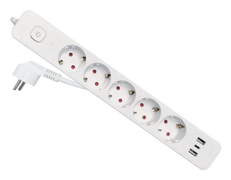 EQ245555 - Regleta EQUIP 5xSchuko 2xUSB-A 1xUSB-C Interruptor Blanca (EQ245555)