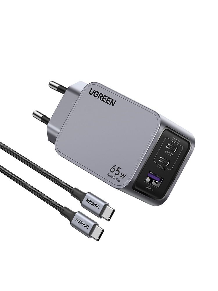 25871 - Cargador Ugreen GaN 65W 1xUSB-A 2xUSB-C Carga R�pida Gris (25871)