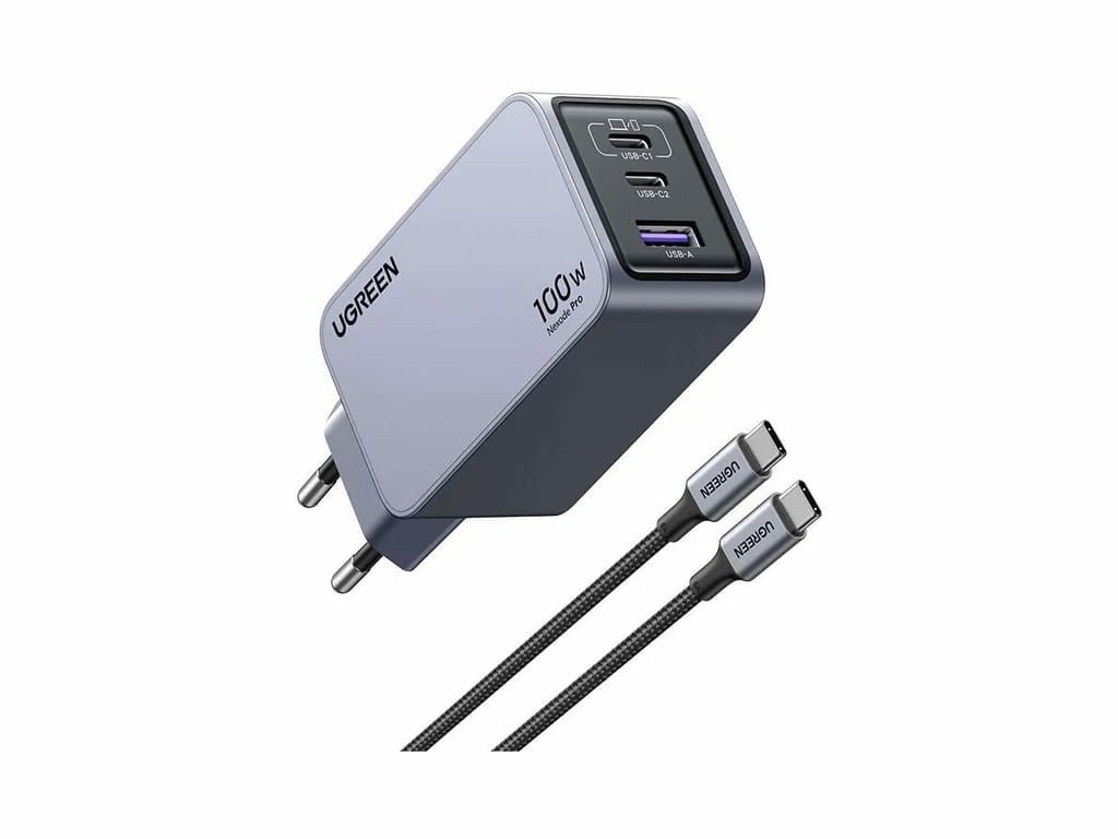 25874 - Cargador Ugreen Nexode Pro GaN 100W 1xUSB-A 2xUSB-C Carga R�pida Gris (25874)