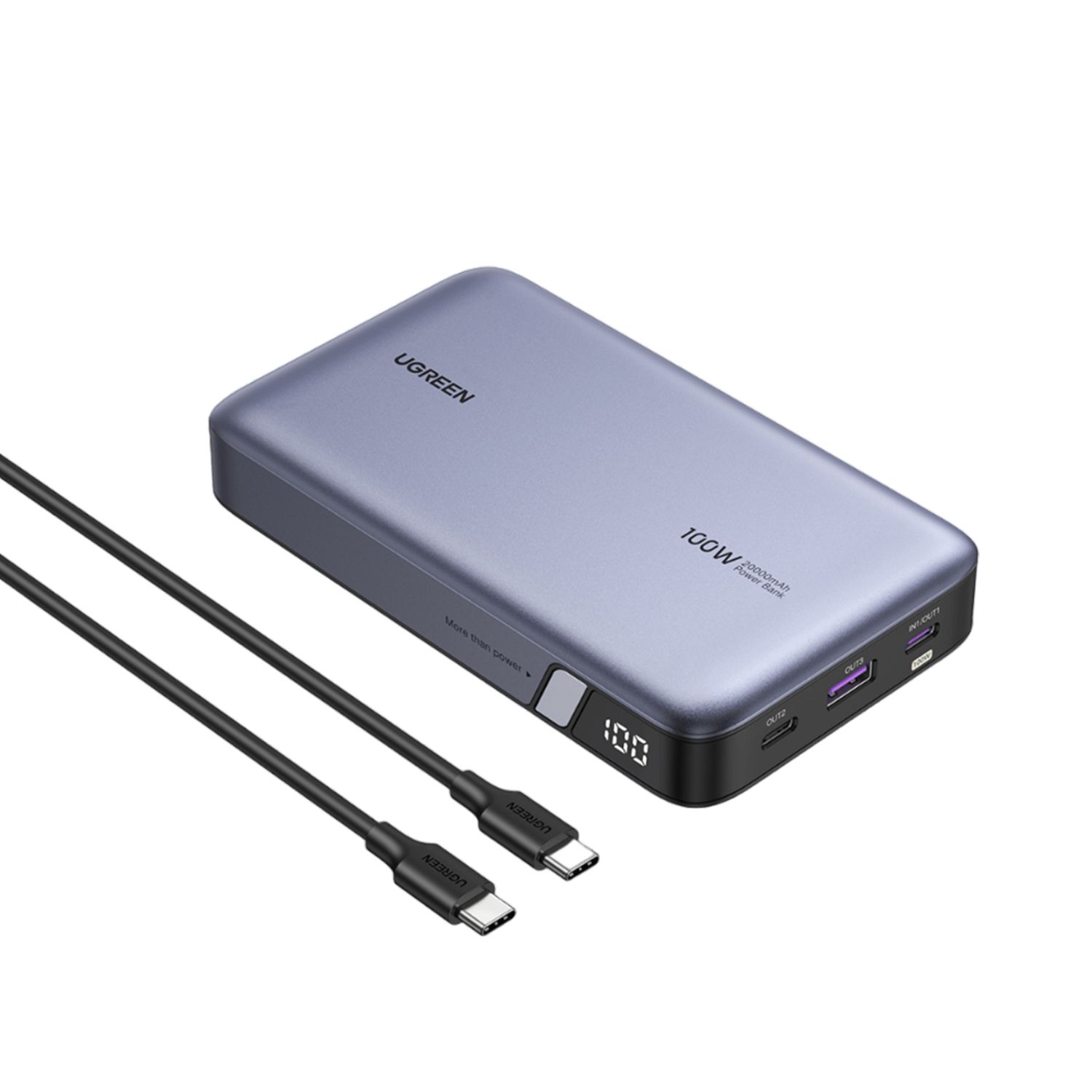 25188 - PowerBank Ugreen Nexode 20000 mAh 100W PD 3.0 1xUSB-A 2xUSB-C Gris (25188)